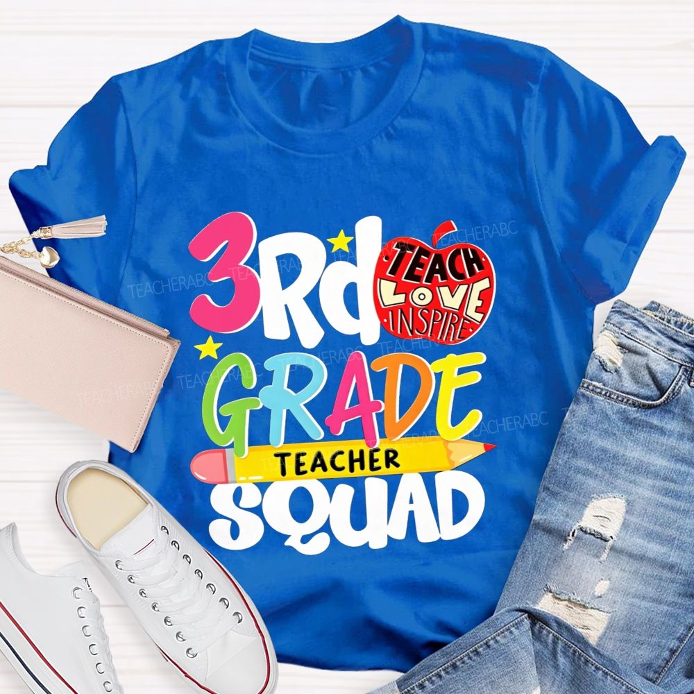 Personalized Grade 3rd Grade Teacher Squad Teach Love Inspire T-shirt