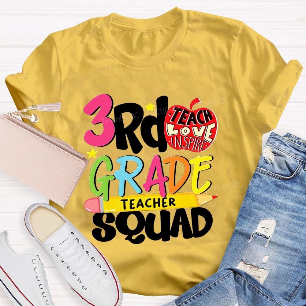 Personalized Grade 3rd Grade Teacher Squad Teach Love Inspire T-shirt