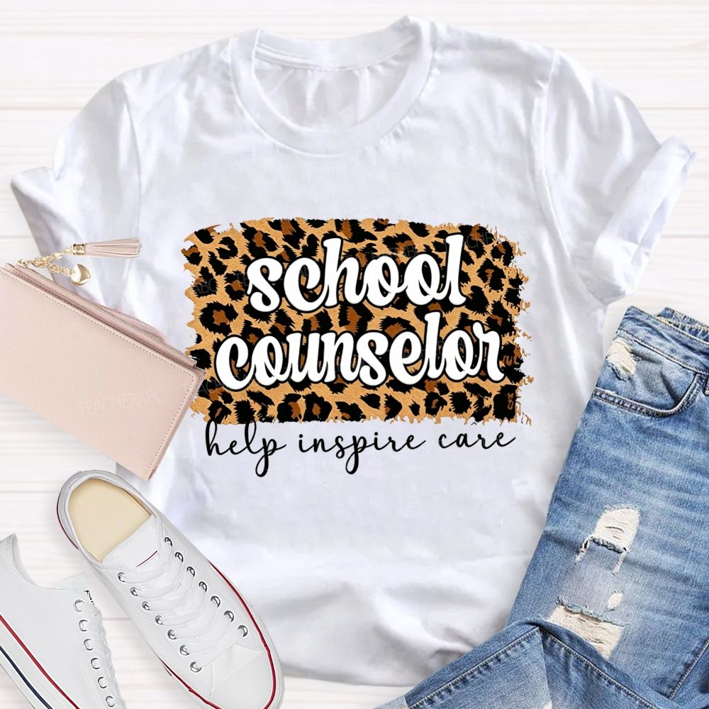 School Counselor Help Inspire Care Leopard Print T-shirt