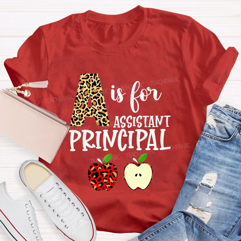 A Is For Assistant Principal Leopard Print Apple T-shirt