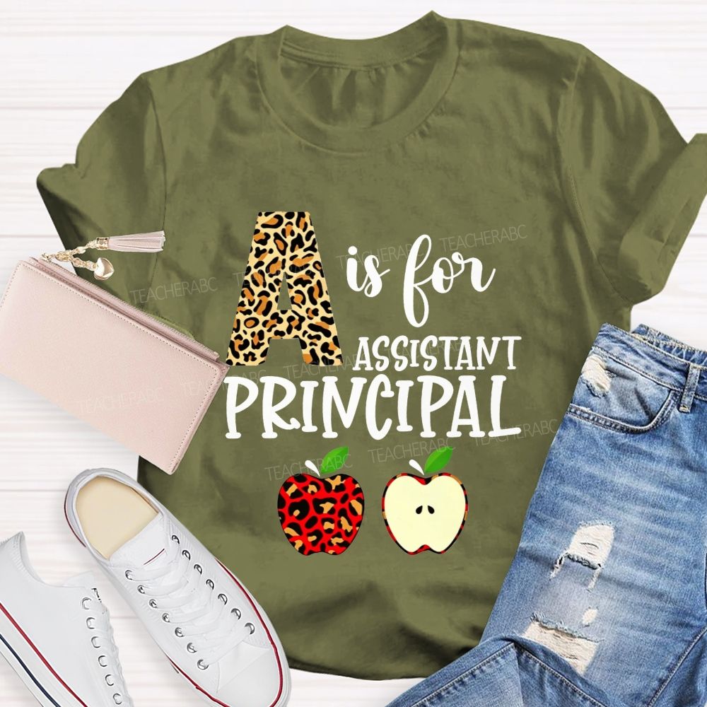 A Is For Assistant Principal Leopard Print Apple T-shirt