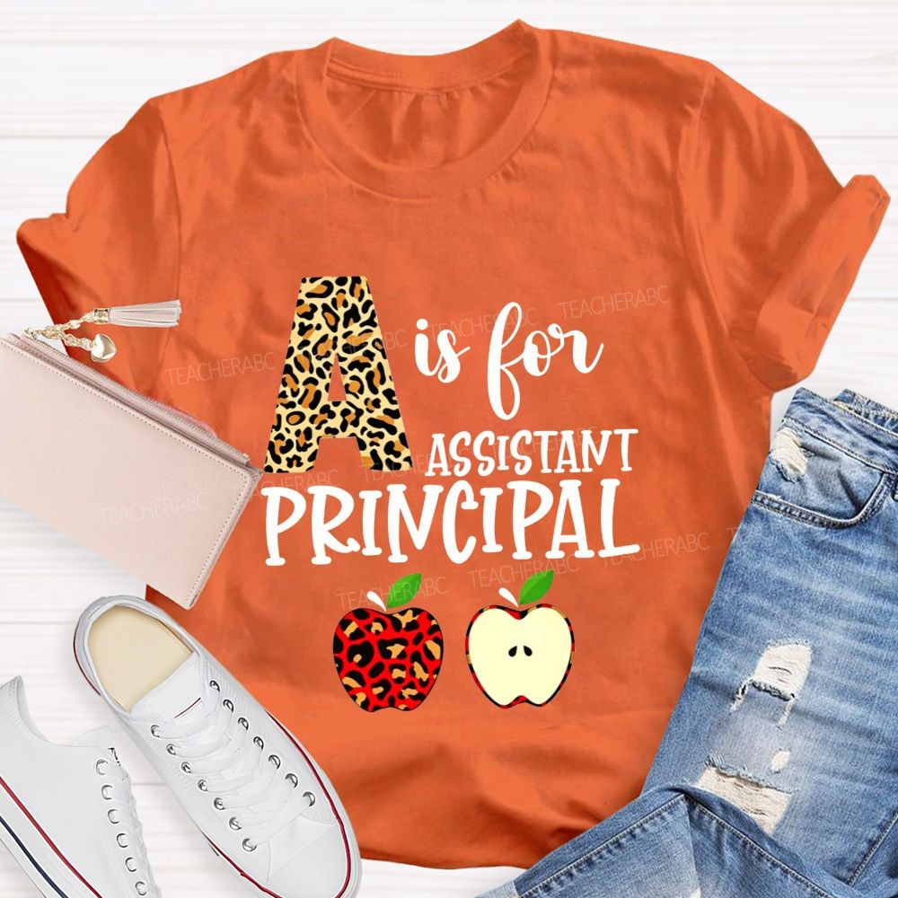 A Is For Assistant Principal Leopard Print Apple T-shirt