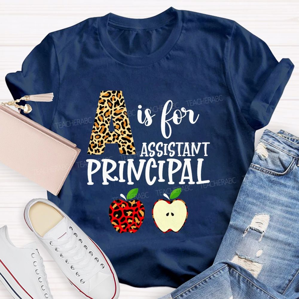 A Is For Assistant Principal Leopard Print Apple T-shirt