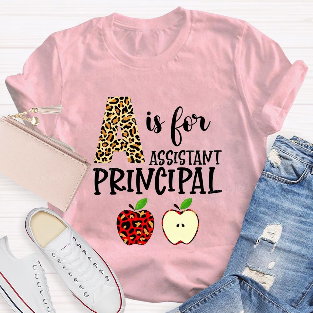 A Is For Assistant Principal Leopard Print Apple T-shirt