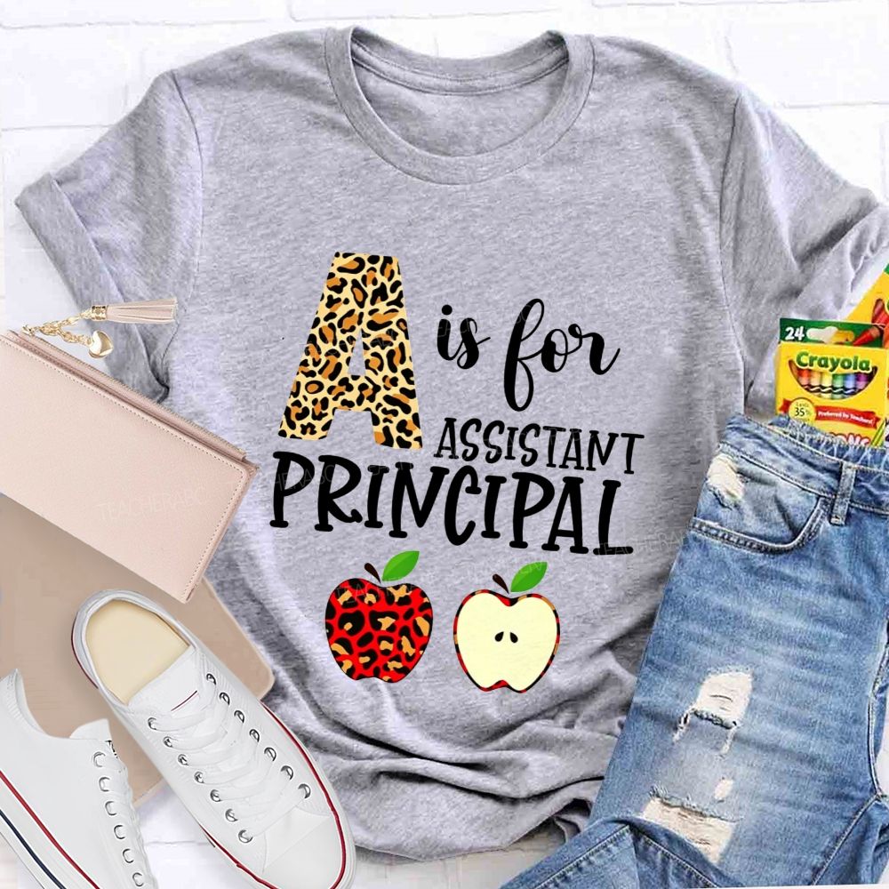 A Is For Assistant Principal Leopard Print Apple T-shirt