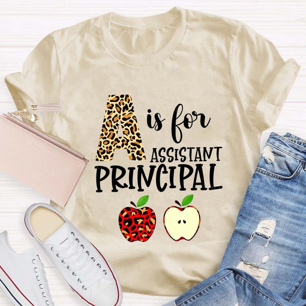 A Is For Assistant Principal Leopard Print Apple T-shirt