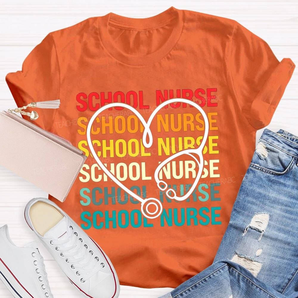 School Nurse Rainbow Heart Stethoscope T-shirt