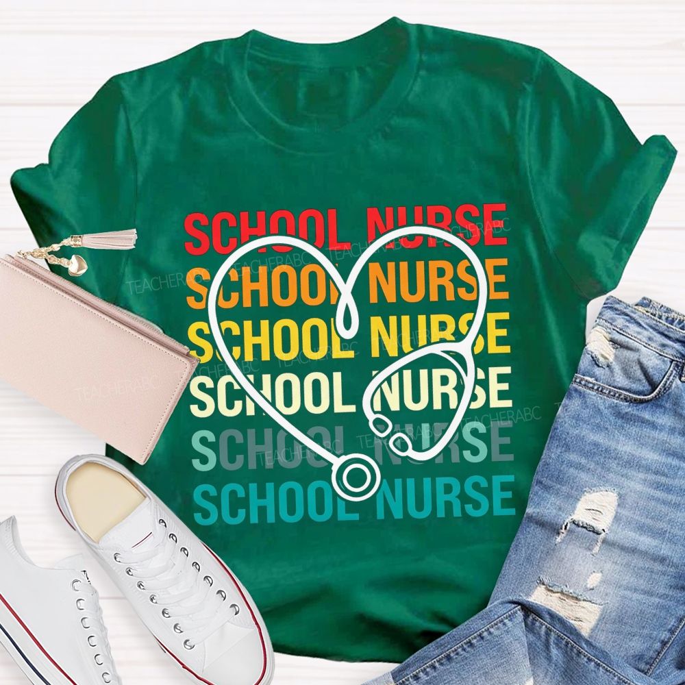 School Nurse Rainbow Heart Stethoscope T-shirt