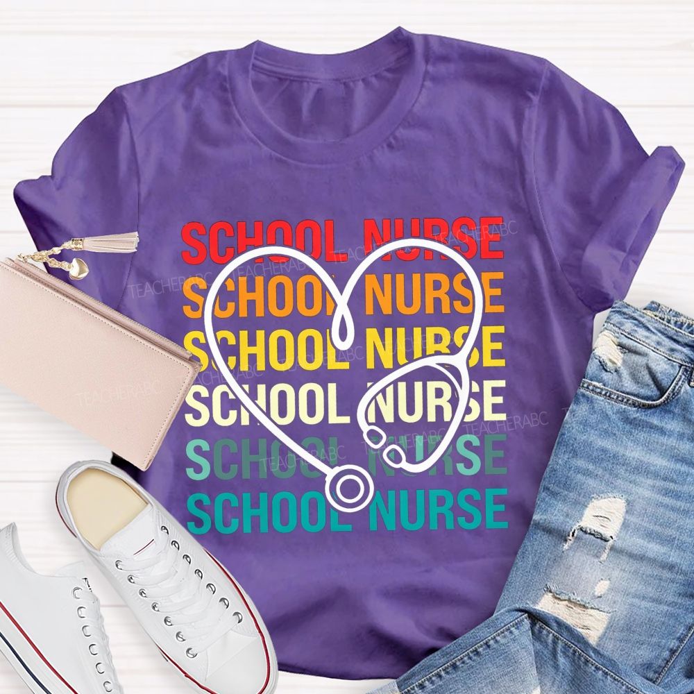School Nurse Rainbow Heart Stethoscope T-shirt