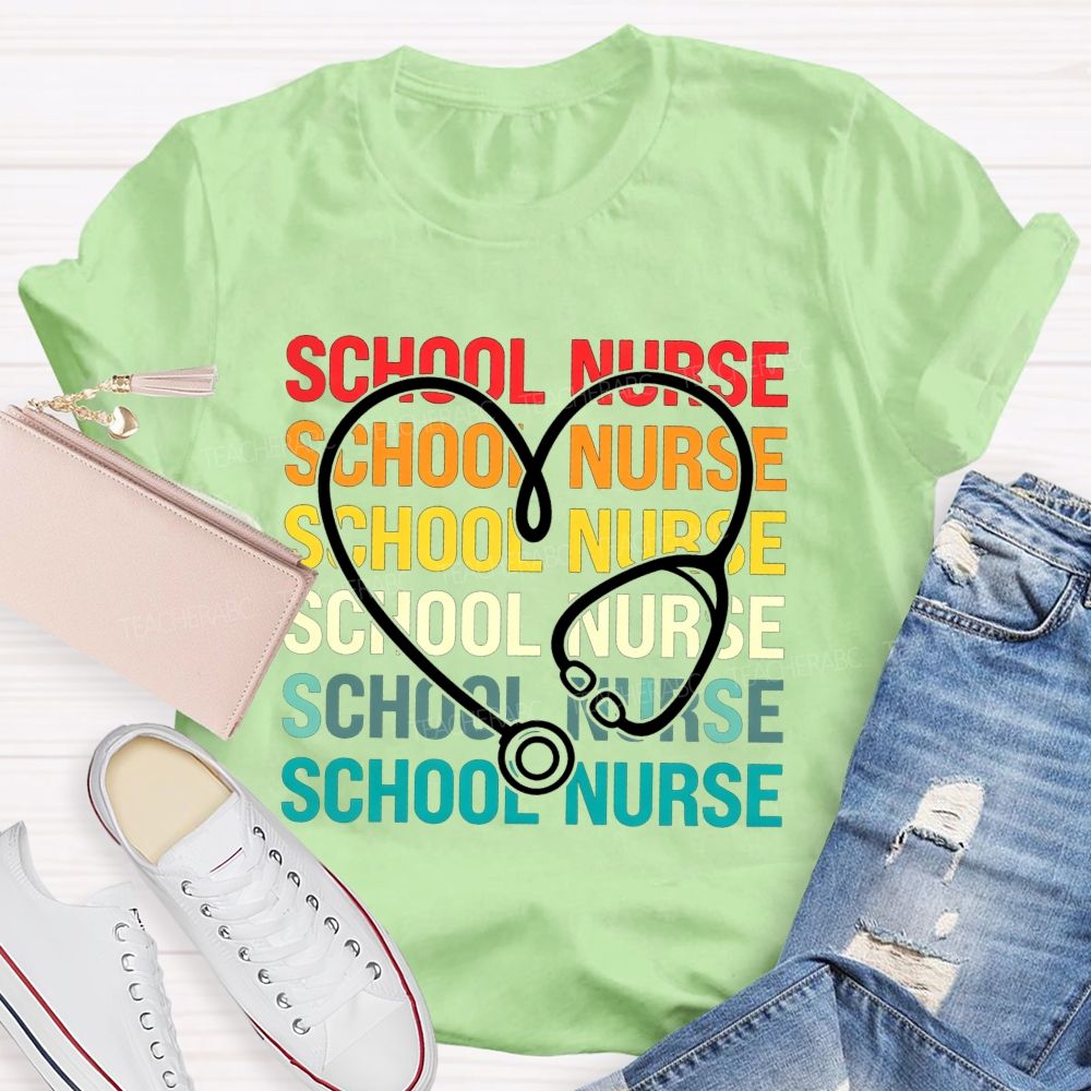School Nurse Rainbow Heart Stethoscope T-shirt