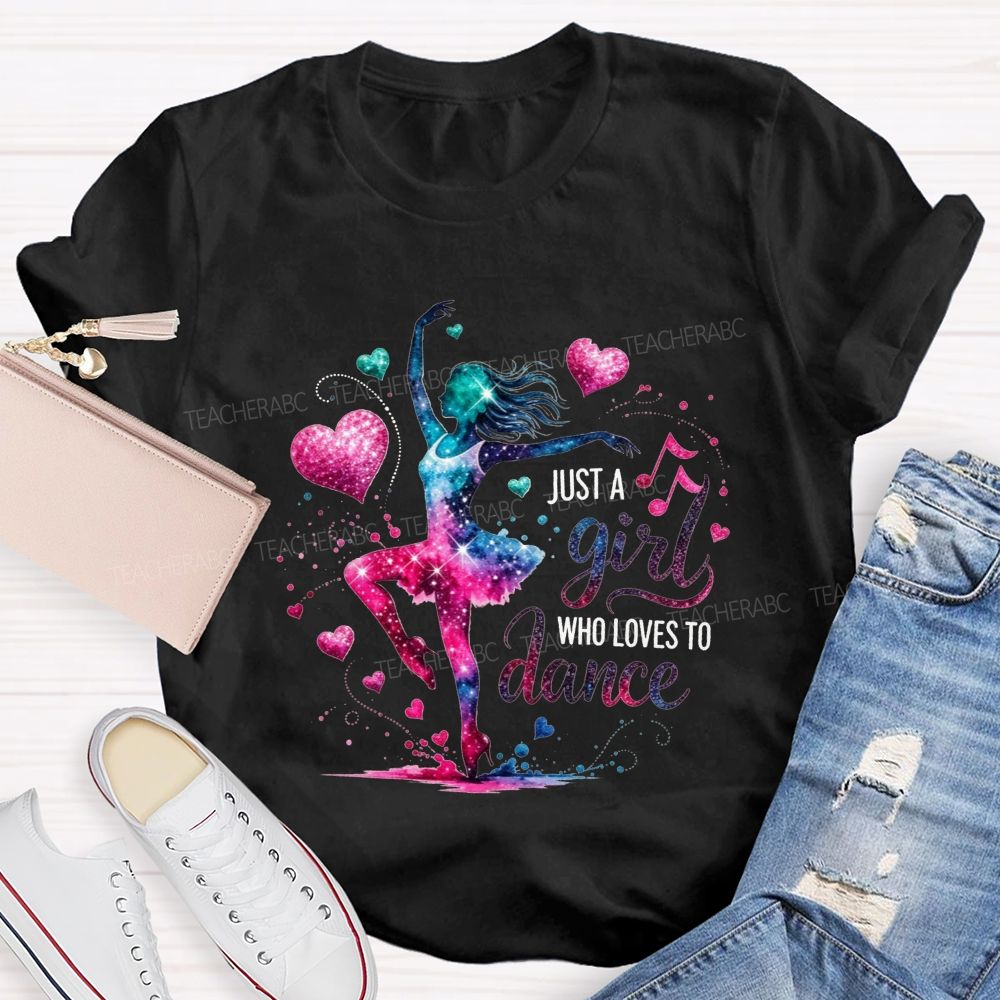 Just A Girl Who Loves To Dance Galaxy Ballerina Glitter Hearts T-shirt