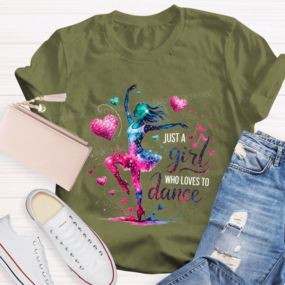Just A Girl Who Loves To Dance Galaxy Ballerina Glitter Hearts T-shirt