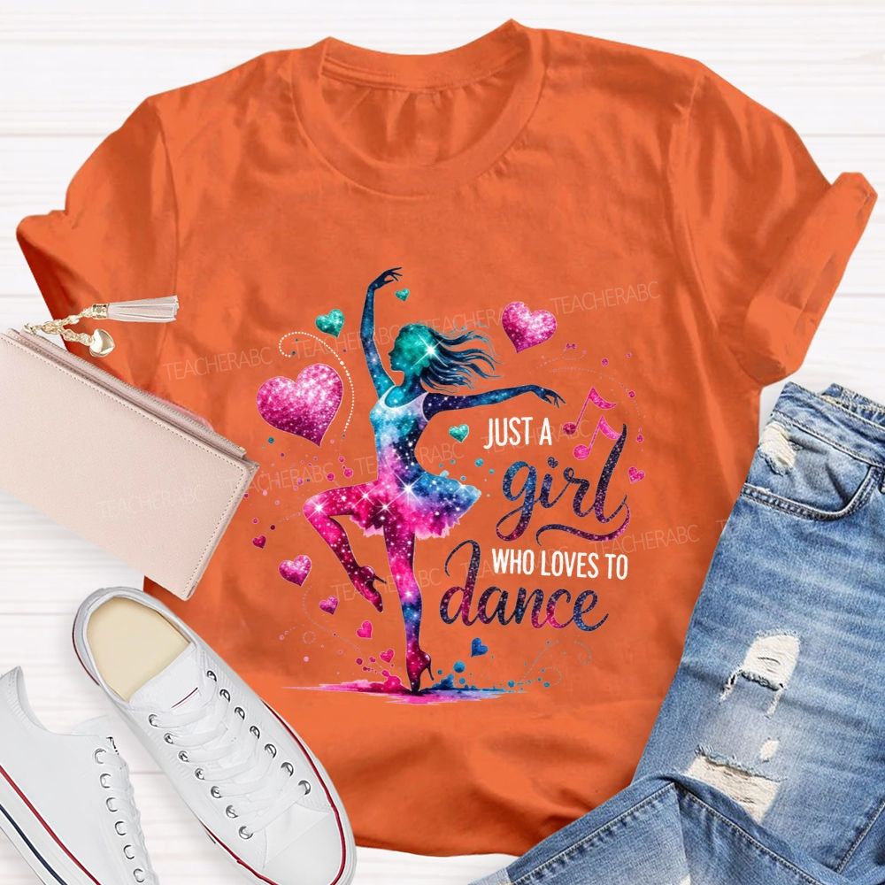 Just A Girl Who Loves To Dance Galaxy Ballerina Glitter Hearts T-shirt