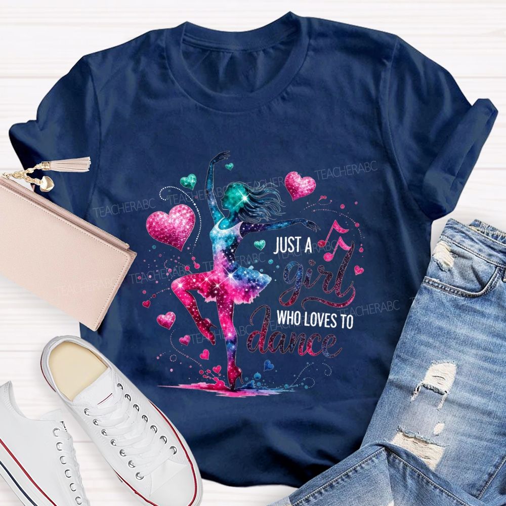 Just A Girl Who Loves To Dance Galaxy Ballerina Glitter Hearts T-shirt