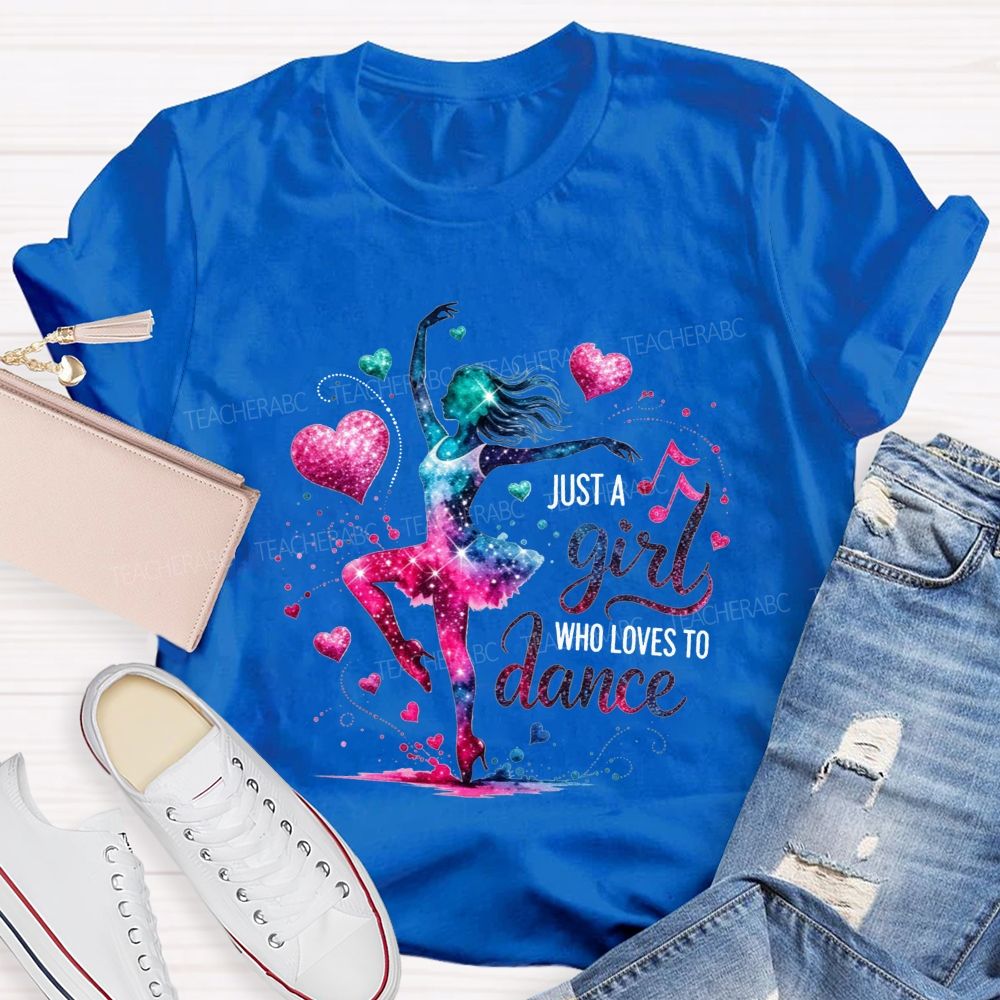 Just A Girl Who Loves To Dance Galaxy Ballerina Glitter Hearts T-shirt