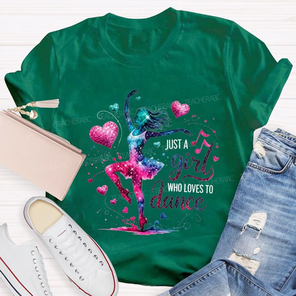 Just A Girl Who Loves To Dance Galaxy Ballerina Glitter Hearts T-shirt