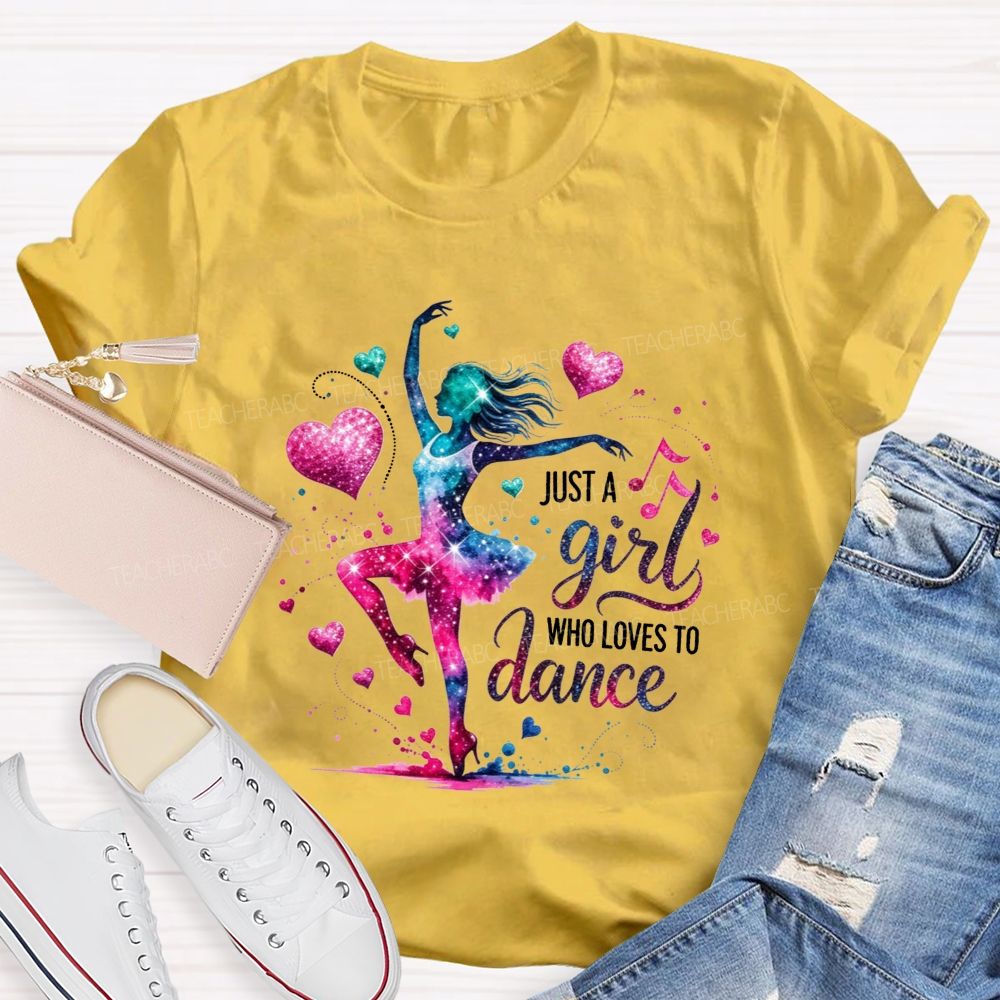 Just A Girl Who Loves To Dance Galaxy Ballerina Glitter Hearts T-shirt