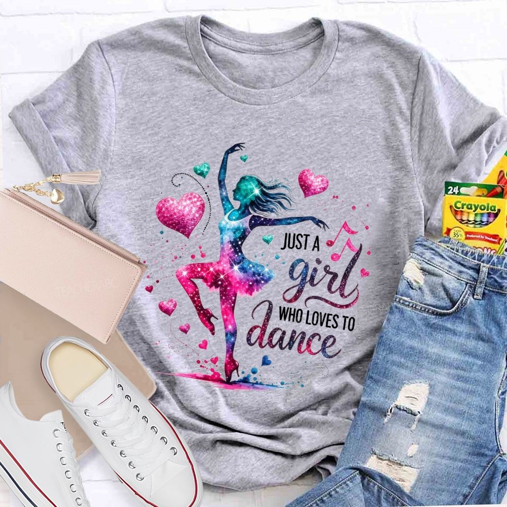 Just A Girl Who Loves To Dance Galaxy Ballerina Glitter Hearts T-shirt