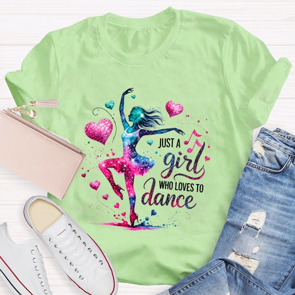 Just A Girl Who Loves To Dance Galaxy Ballerina Glitter Hearts T-shirt