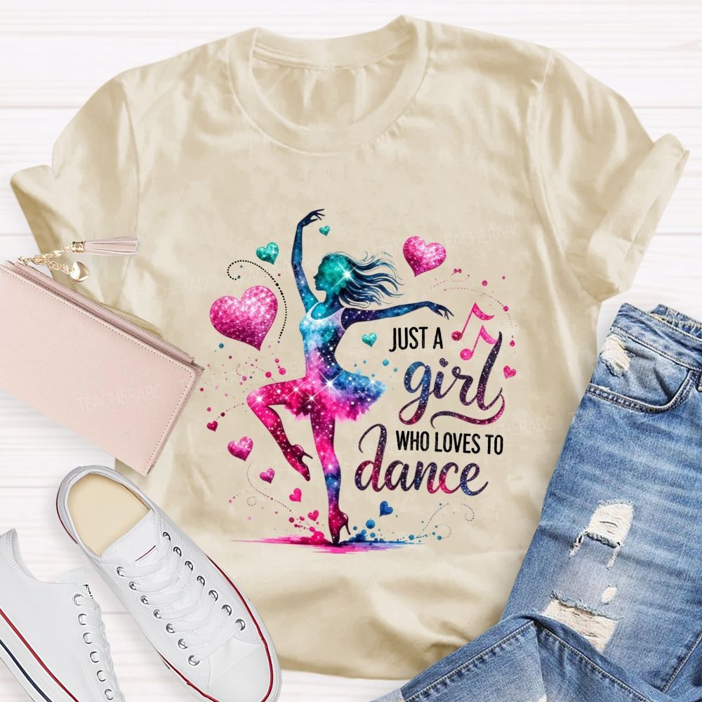 Just A Girl Who Loves To Dance Galaxy Ballerina Glitter Hearts T-shirt