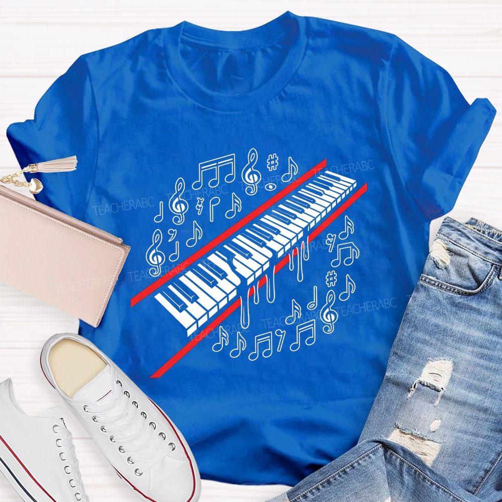 Dripping Piano Keyboard Music Notes Treble Clef Music Teacher T-shirt