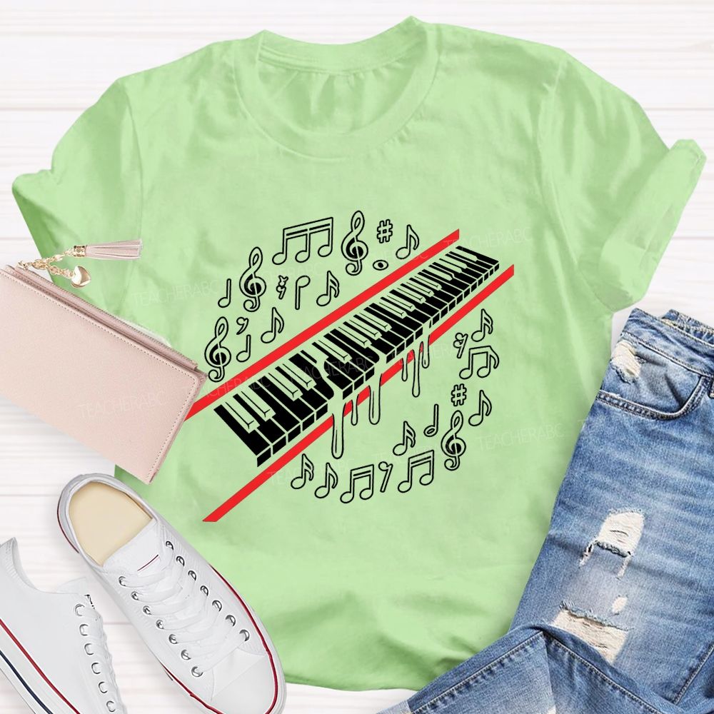 Dripping Piano Keyboard Music Notes Treble Clef Music Teacher T-shirt