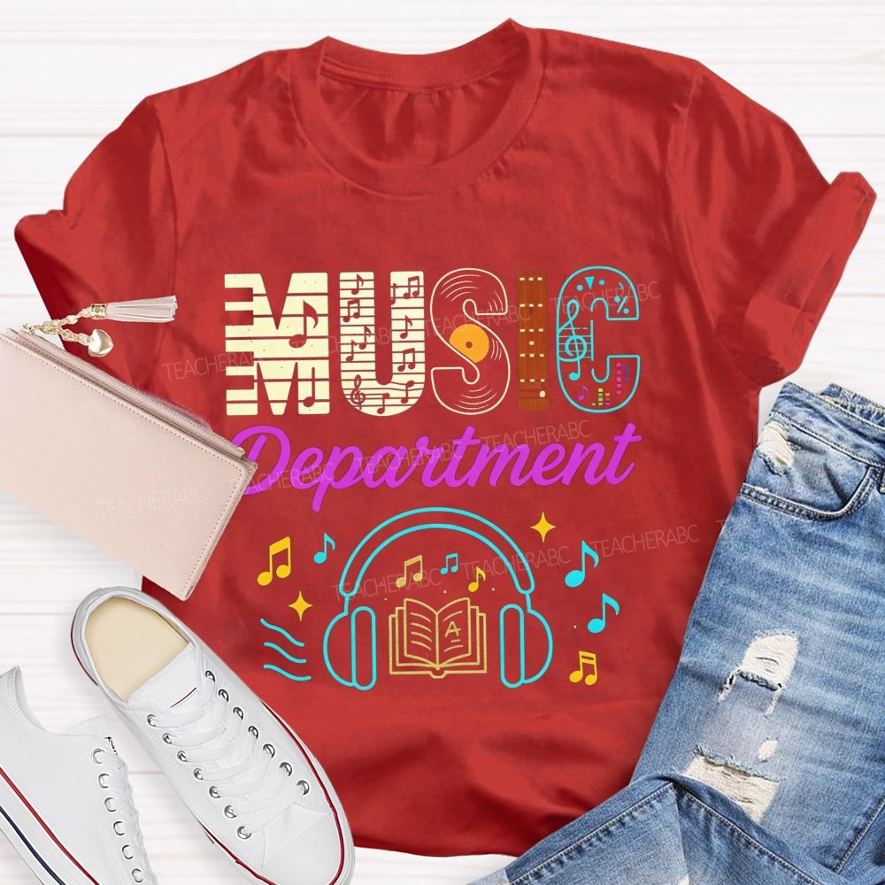 Music Department Creative Letter Vinyl Record Headphones T-shirt