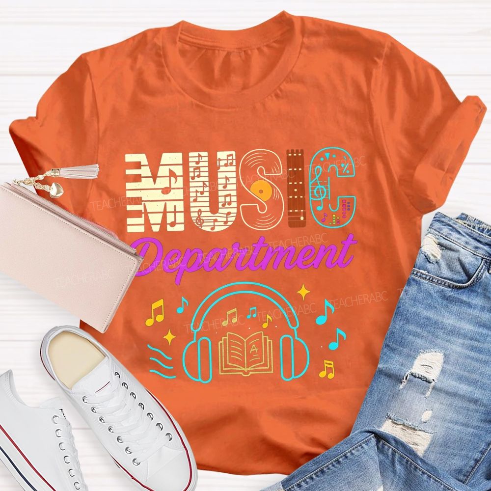 Music Department Creative Letter Vinyl Record Headphones T-shirt
