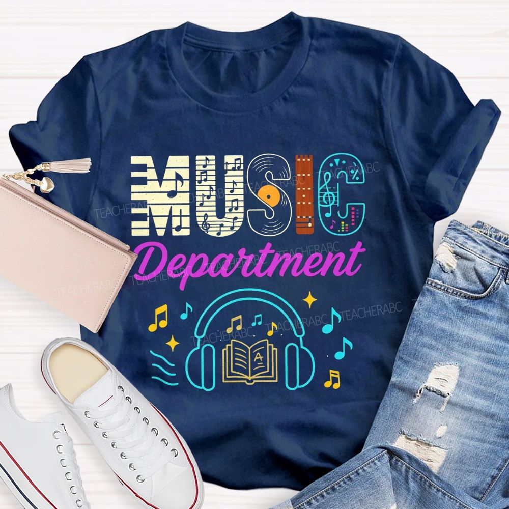 Music Department Creative Letter Vinyl Record Headphones T-shirt