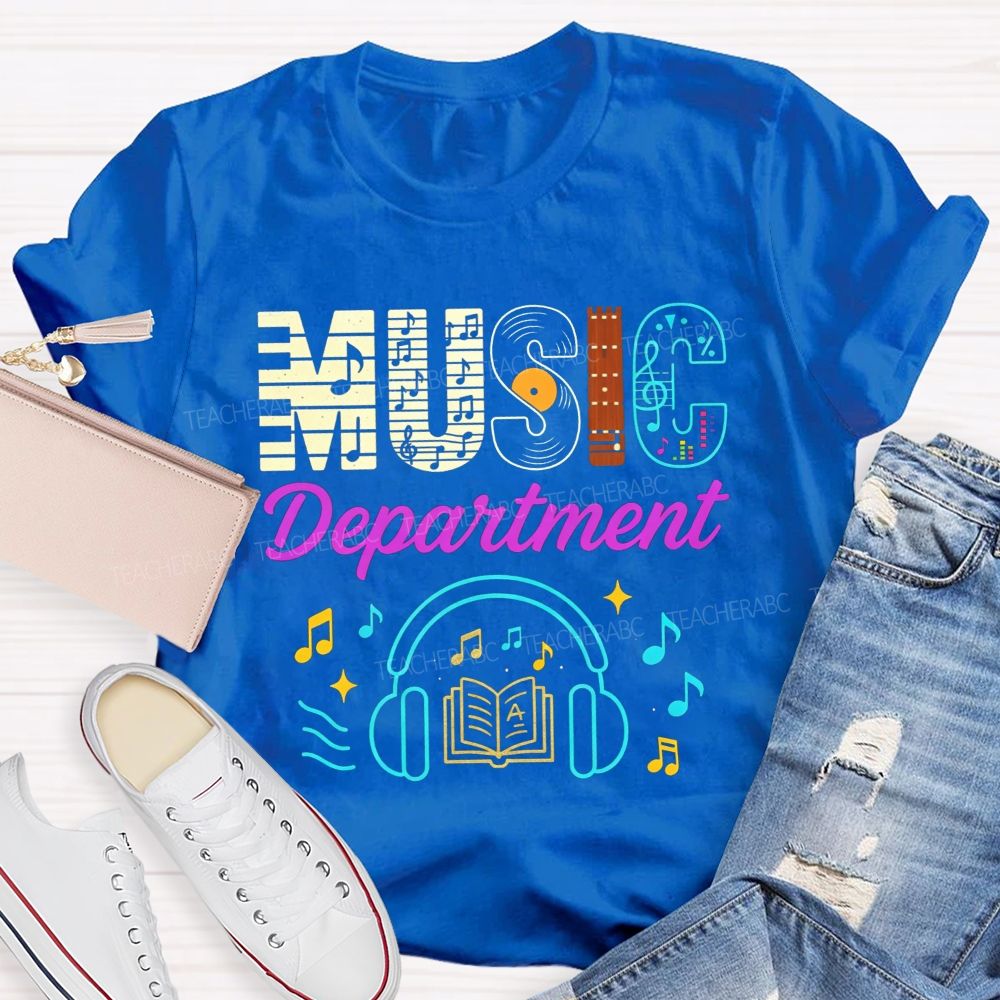 Music Department Creative Letter Vinyl Record Headphones T-shirt