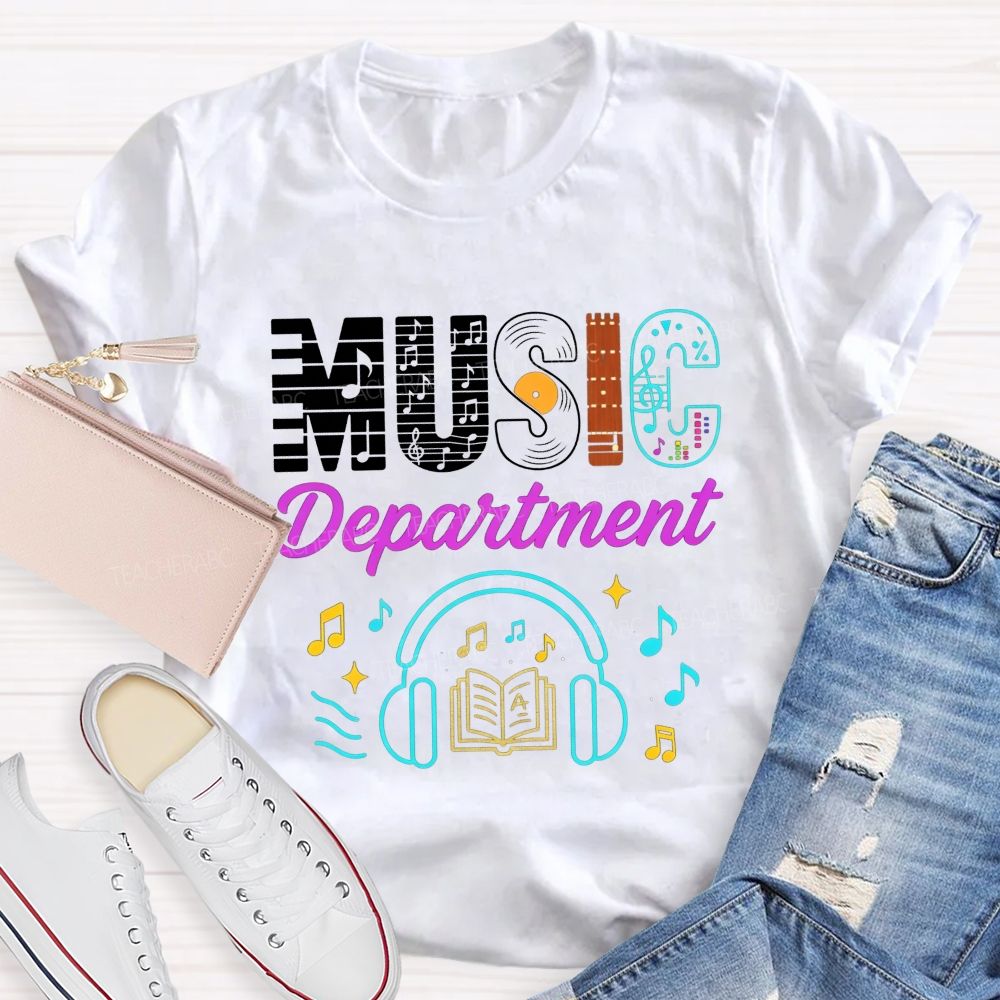 Music Department Creative Letter Vinyl Record Headphones T-shirt