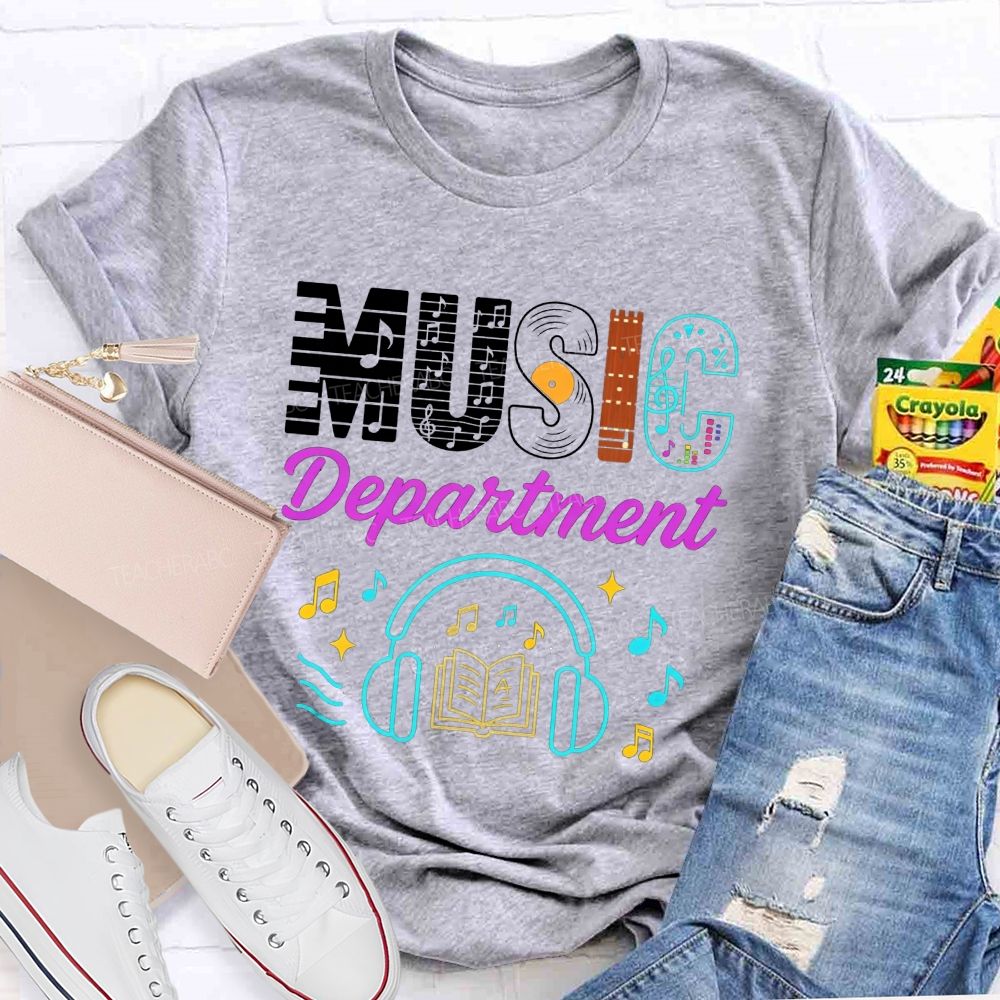 Music Department Creative Letter Vinyl Record Headphones T-shirt