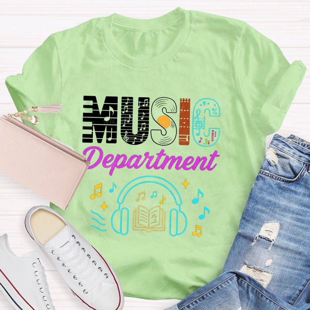 Music Department Creative Letter Vinyl Record Headphones T-shirt