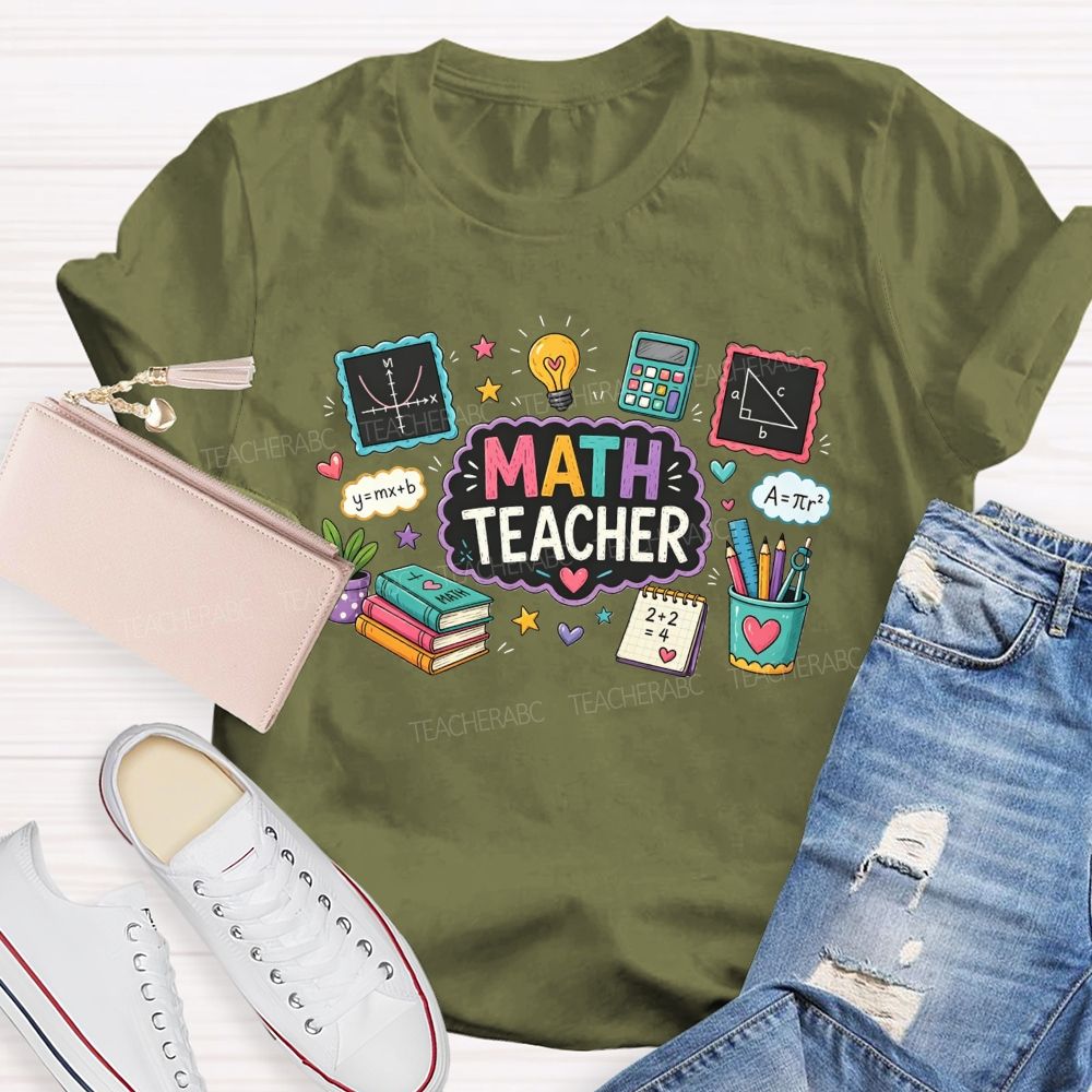 Math Teacher Cute Math Formula Light Bulb Calculator School Supplies T-shirt