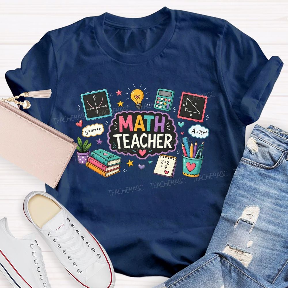 Math Teacher Cute Math Formula Light Bulb Calculator School Supplies T-shirt