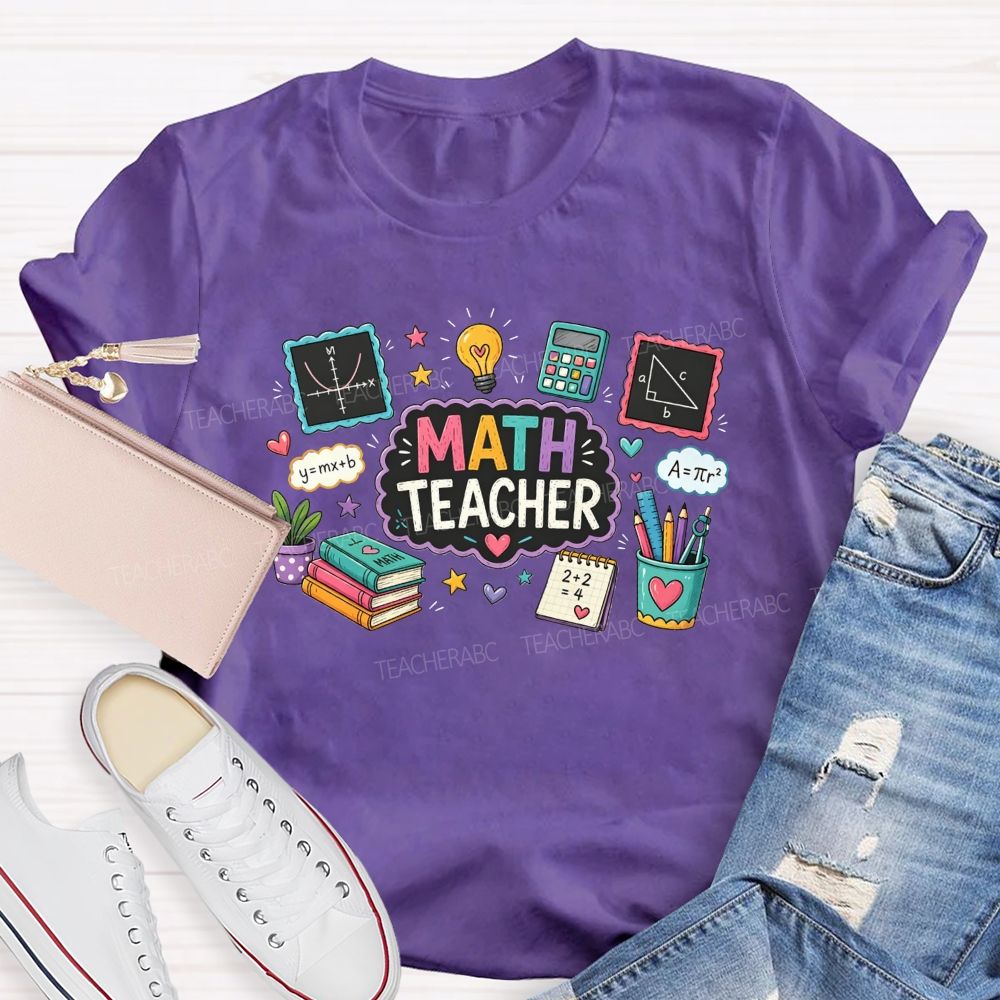 Math Teacher Cute Math Formula Light Bulb Calculator School Supplies T-shirt