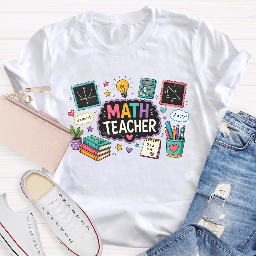Math Teacher Cute Math Formula Light Bulb Calculator School Supplies T-shirt