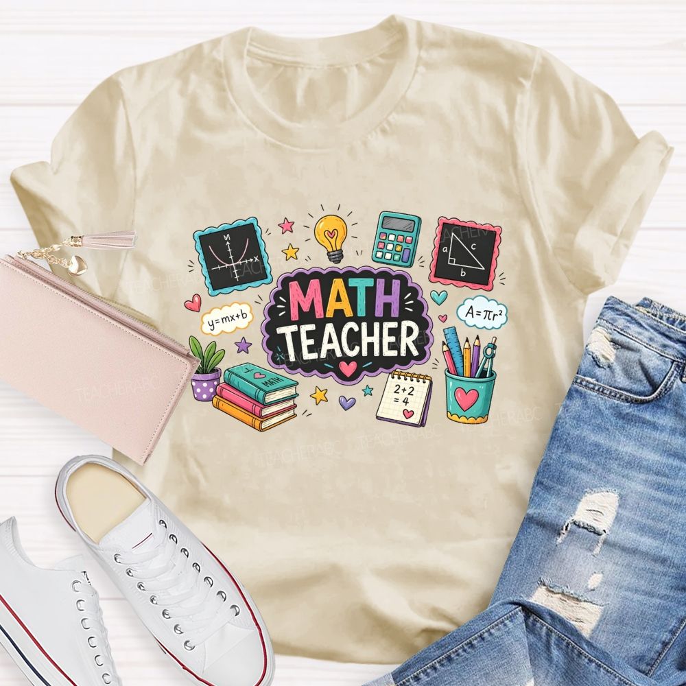 Math Teacher Cute Math Formula Light Bulb Calculator School Supplies T-shirt