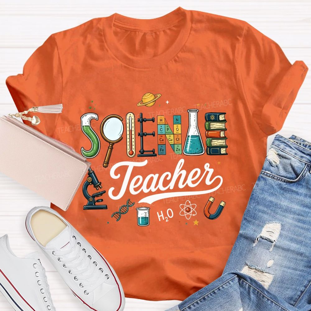 Science Teacher Microscope Periodic Table Planet Lab Equipment T-shirt