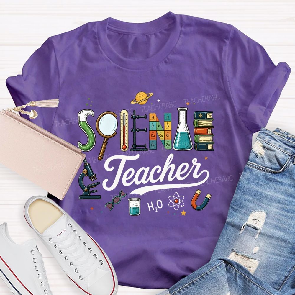 Science Teacher Microscope Periodic Table Planet Lab Equipment T-shirt