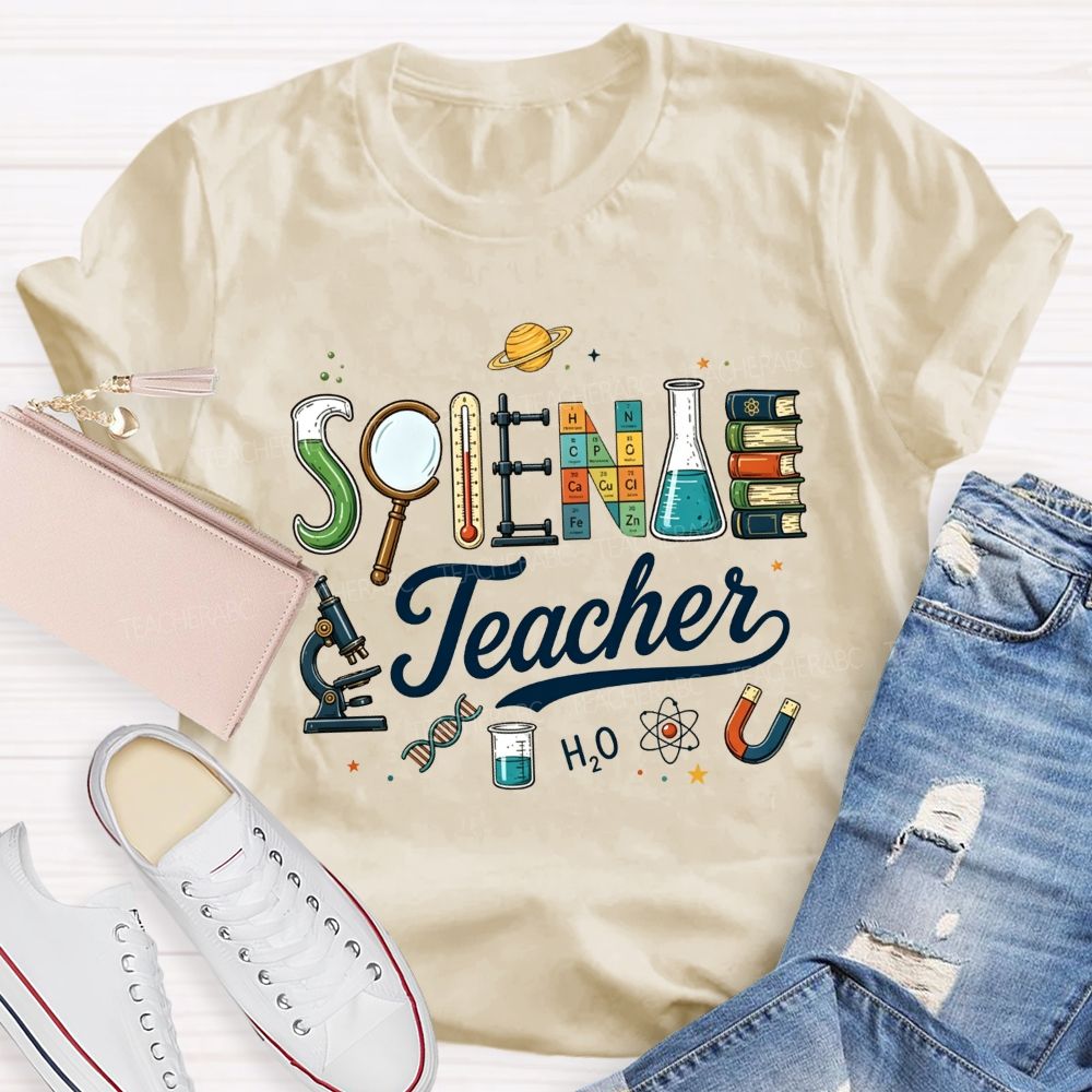 Science Teacher Microscope Periodic Table Planet Lab Equipment T-shirt