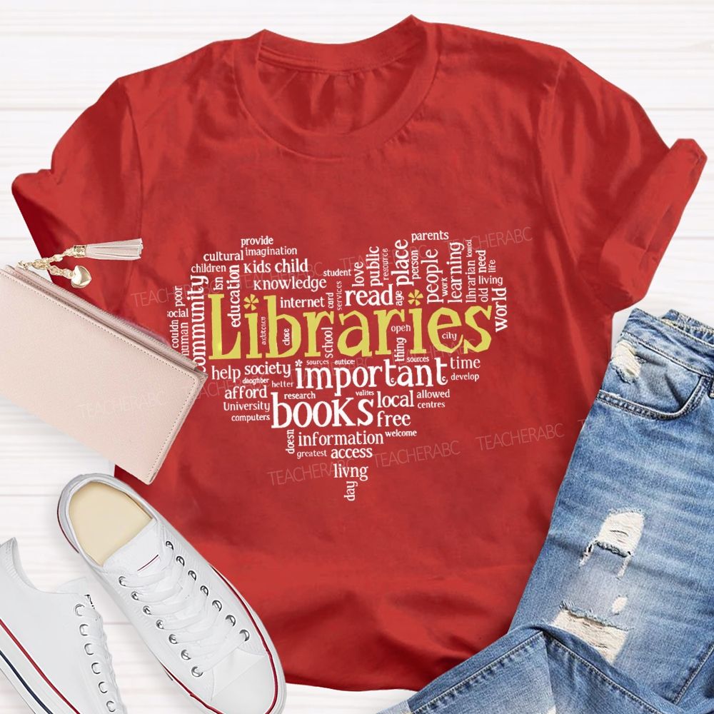 Librarian Important Book Heart Teacher T-Shirt