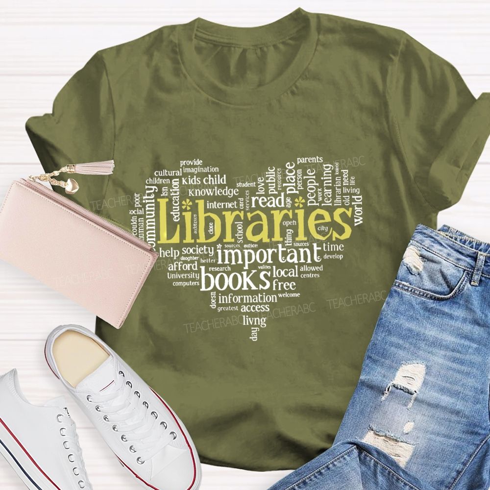 Librarian Important Book Heart Teacher T-Shirt