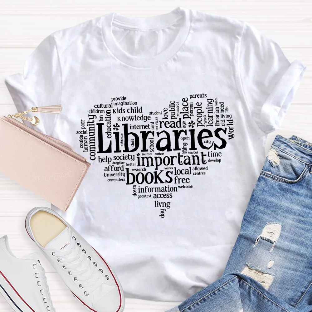 Librarian Important Book Heart Teacher T-Shirt
