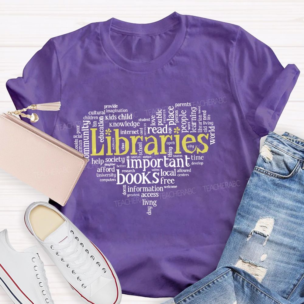 Librarian Important Book Heart Teacher T-Shirt