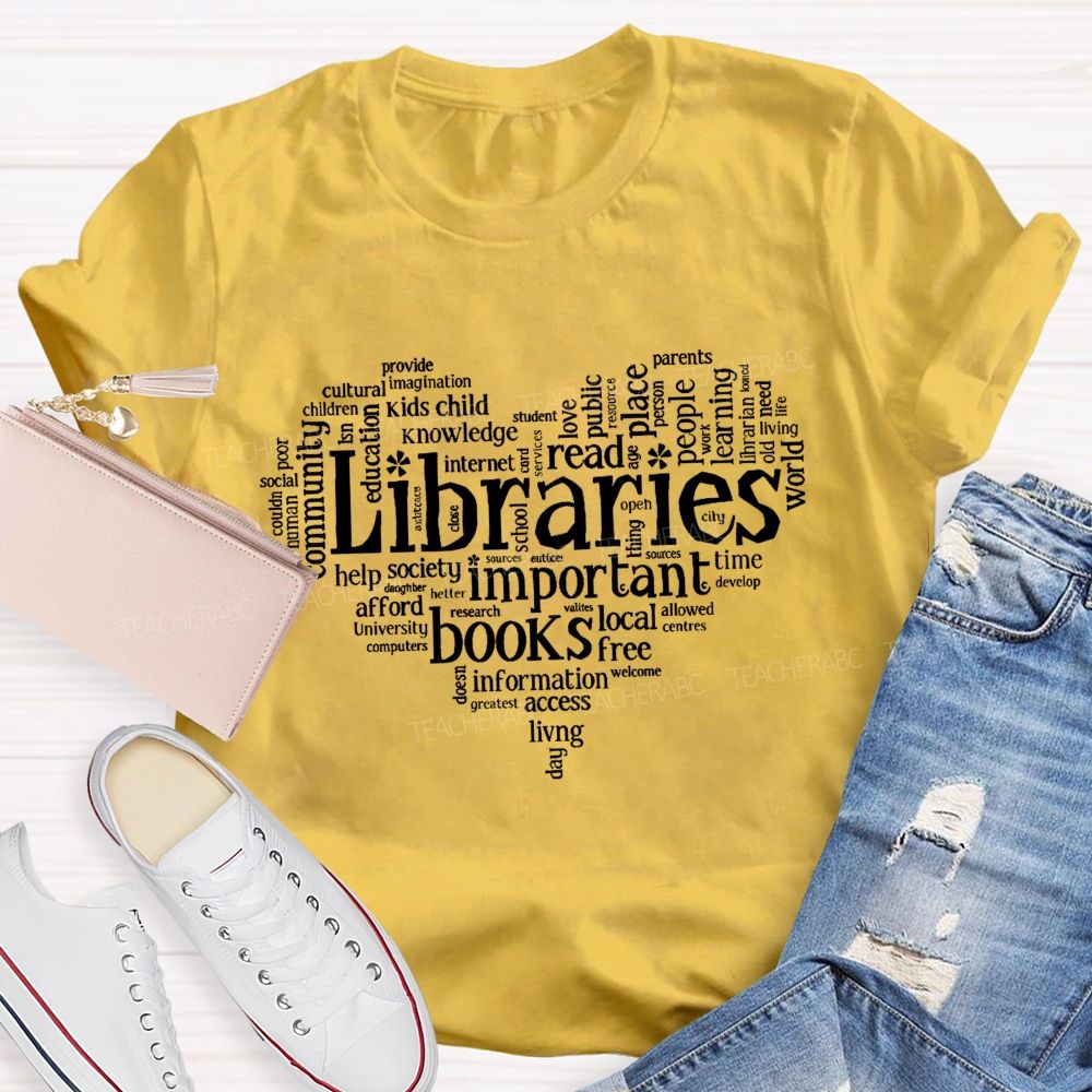 Librarian Important Book Heart Teacher T-Shirt
