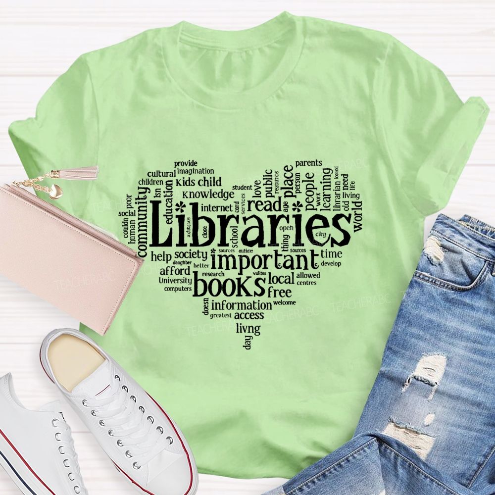 Librarian Important Book Heart Teacher T-Shirt