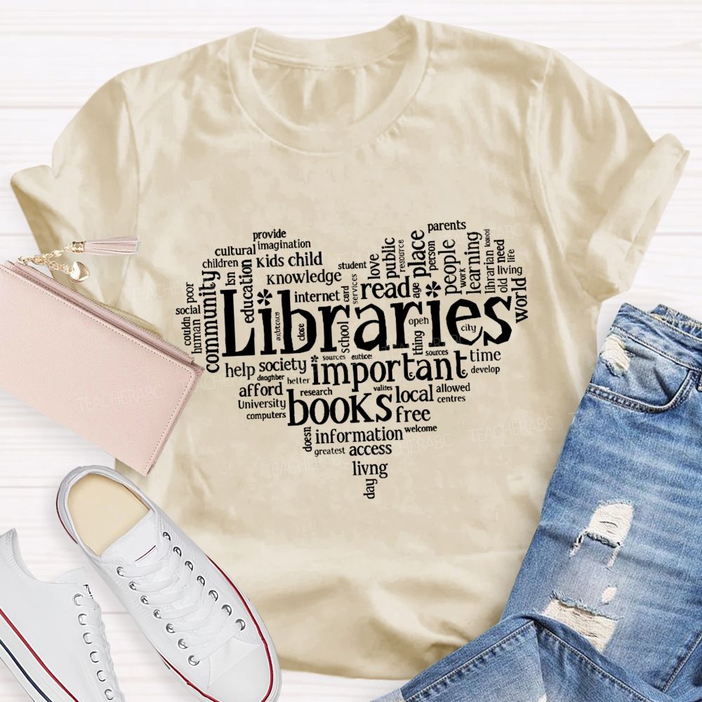 Librarian Important Book Heart Teacher T-Shirt