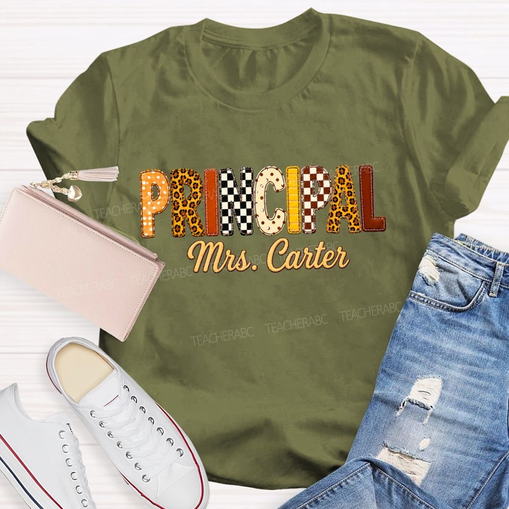 Personalized Principal Name Leopard Letter Teacher T-shirt