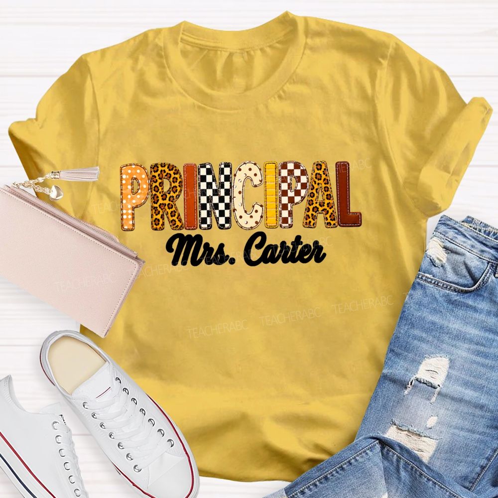 Personalized Principal Name Leopard Letter Teacher T-shirt